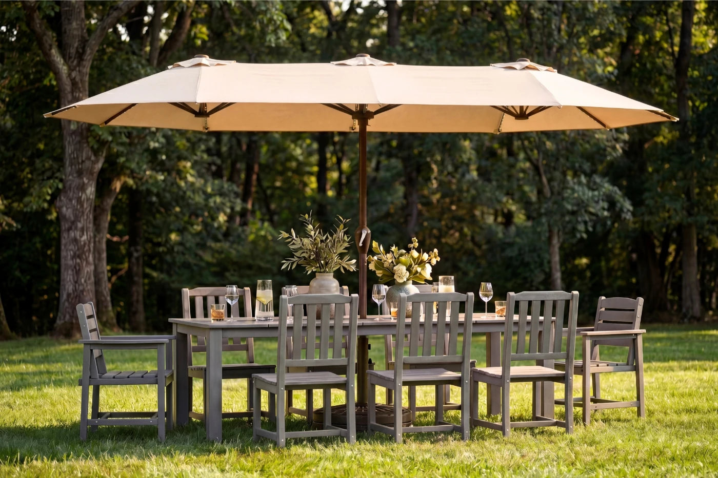 LED Double-Sided Patio Umbrella with Base