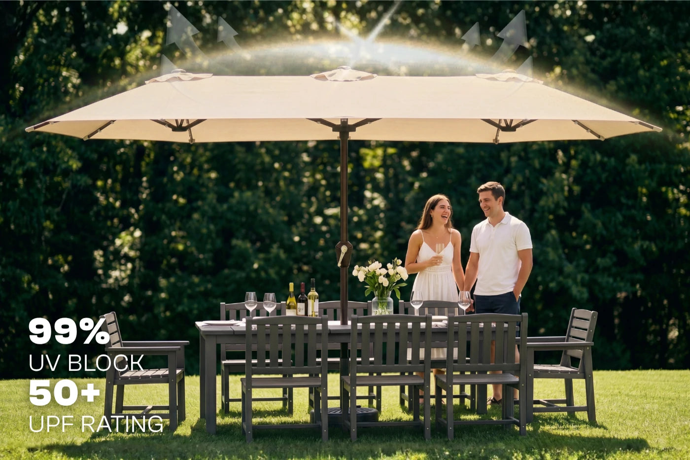 LED Double-Sided Patio Umbrella with Base