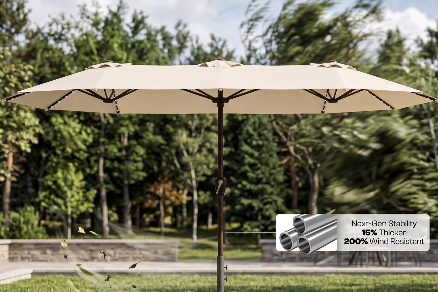 LED Double-Sided Patio Umbrella with Base