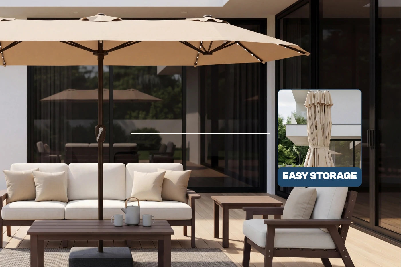 LED Double-Sided Patio Umbrella with Base