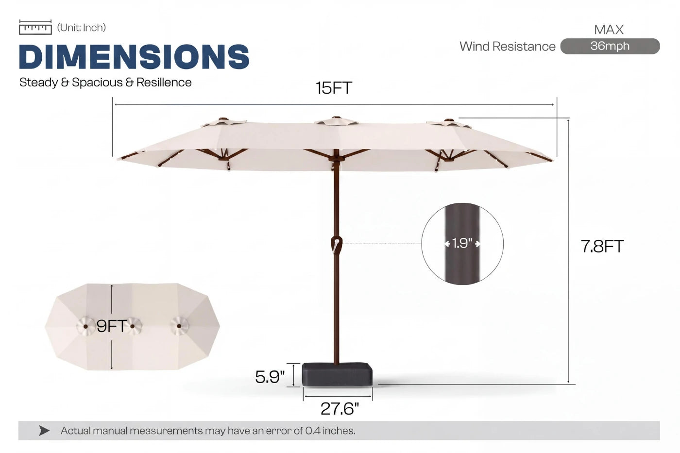 LED Double-Sided Patio Umbrella with Base