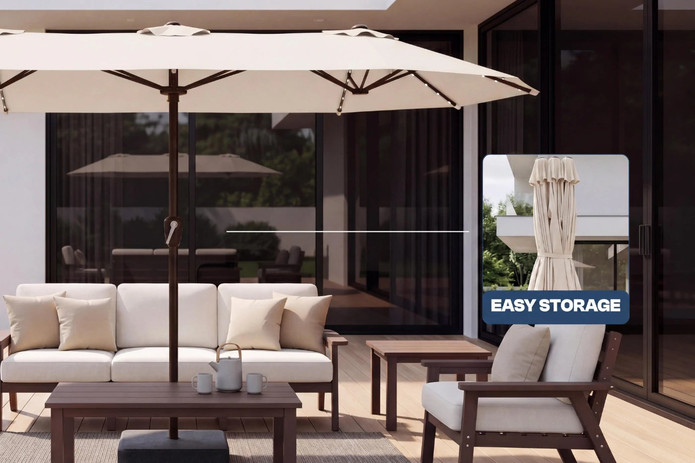 LED Double-Sided Patio Umbrella with Base