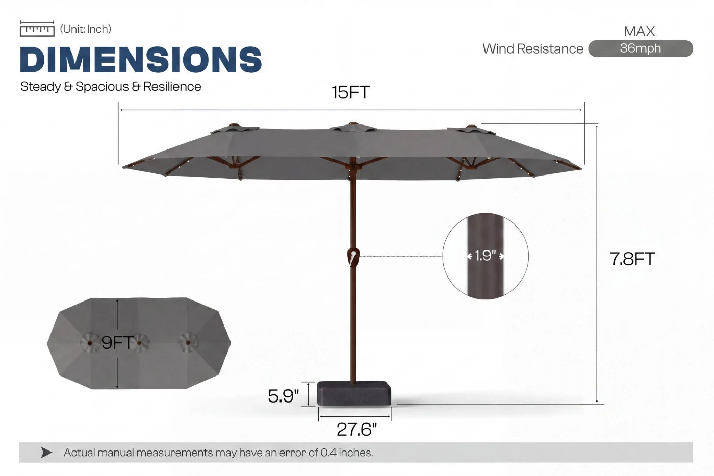 LED Double-Sided Patio Umbrella with Base