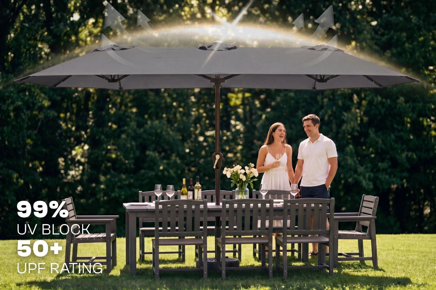 LED Double-Sided Patio Umbrella with Base