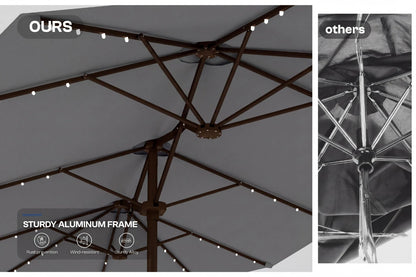LED Double-Sided Patio Umbrella with Base