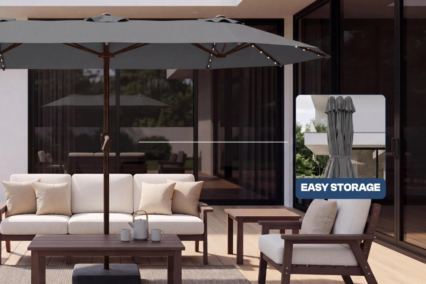 LED Double-Sided Patio Umbrella with Base