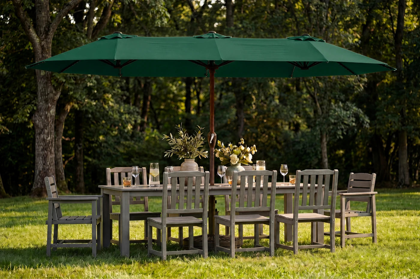 LED Double-Sided Patio Umbrella with Base