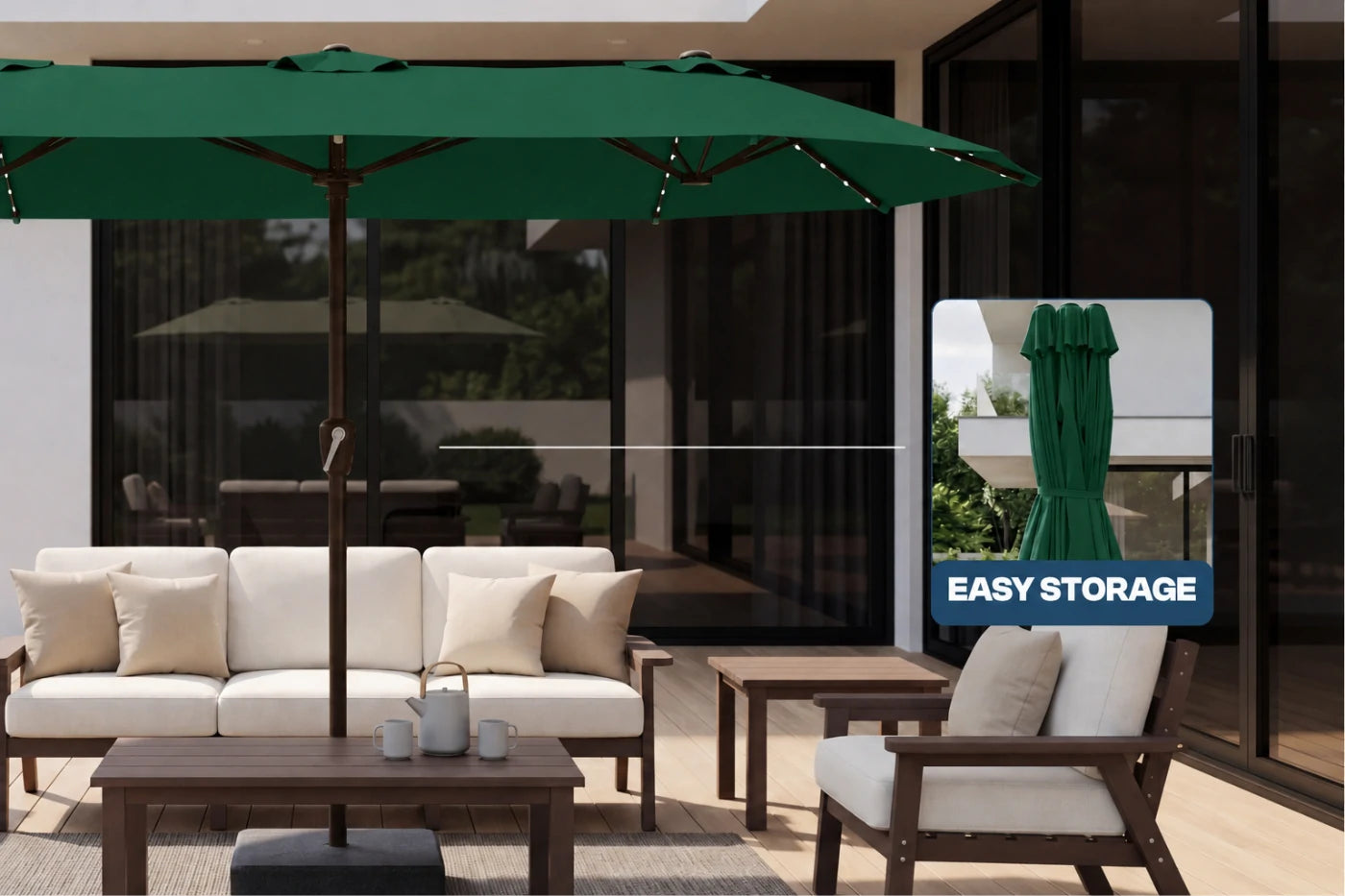 LED Double-Sided Patio Umbrella with Base