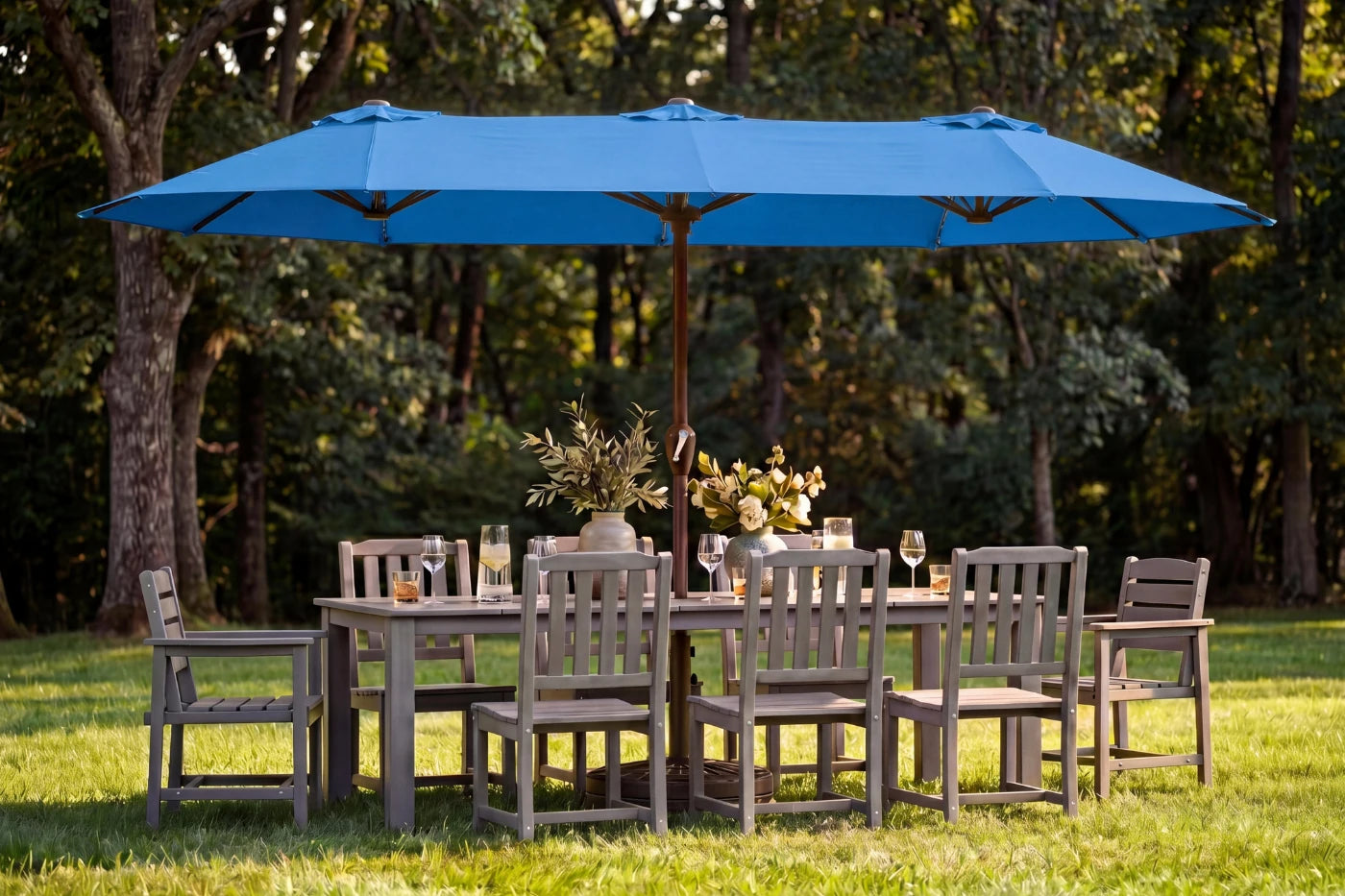 LED Double-Sided Patio Umbrella with Base