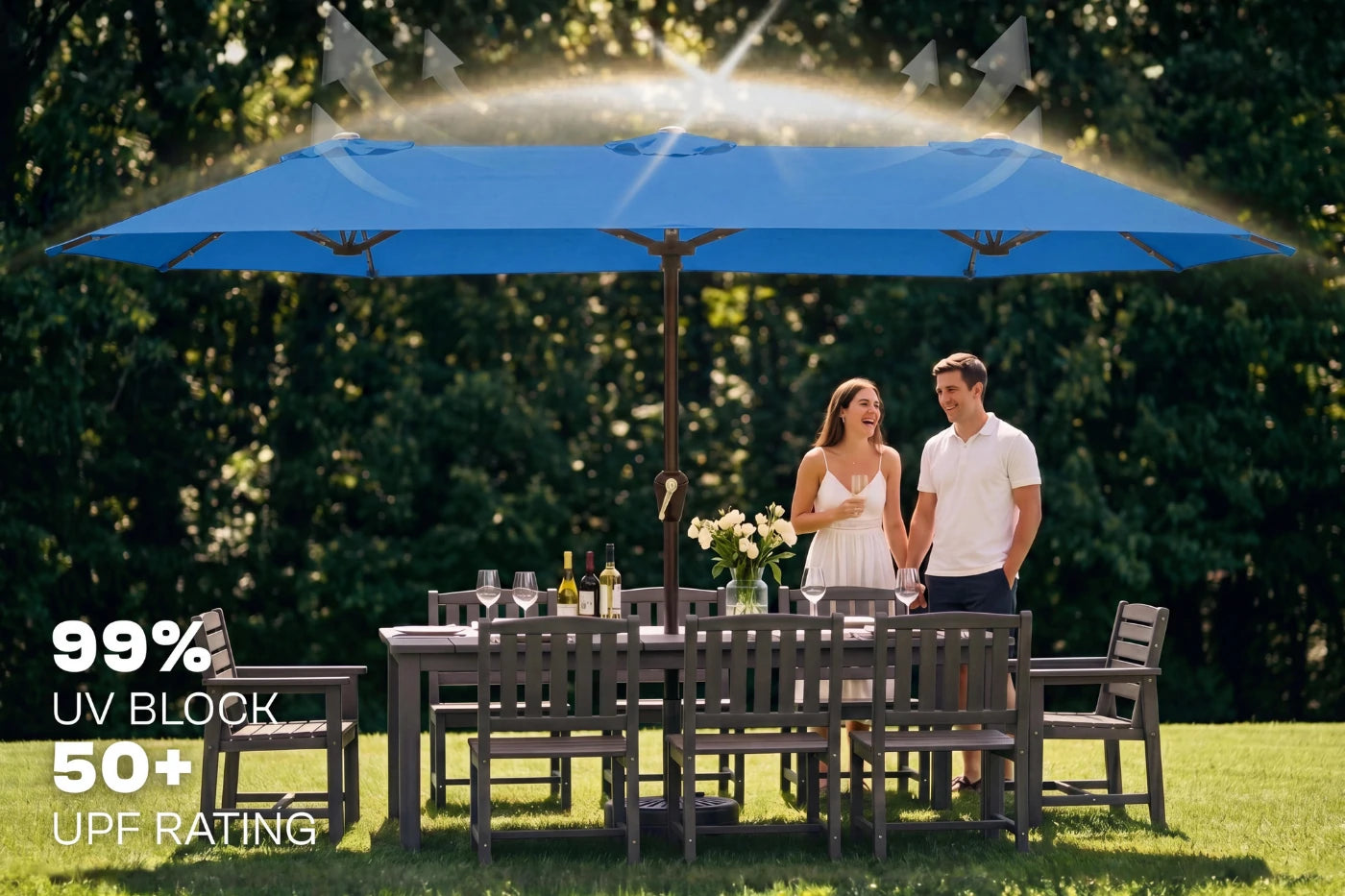 LED Double-Sided Patio Umbrella with Base