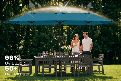 LED Double-Sided Patio Umbrella with Base