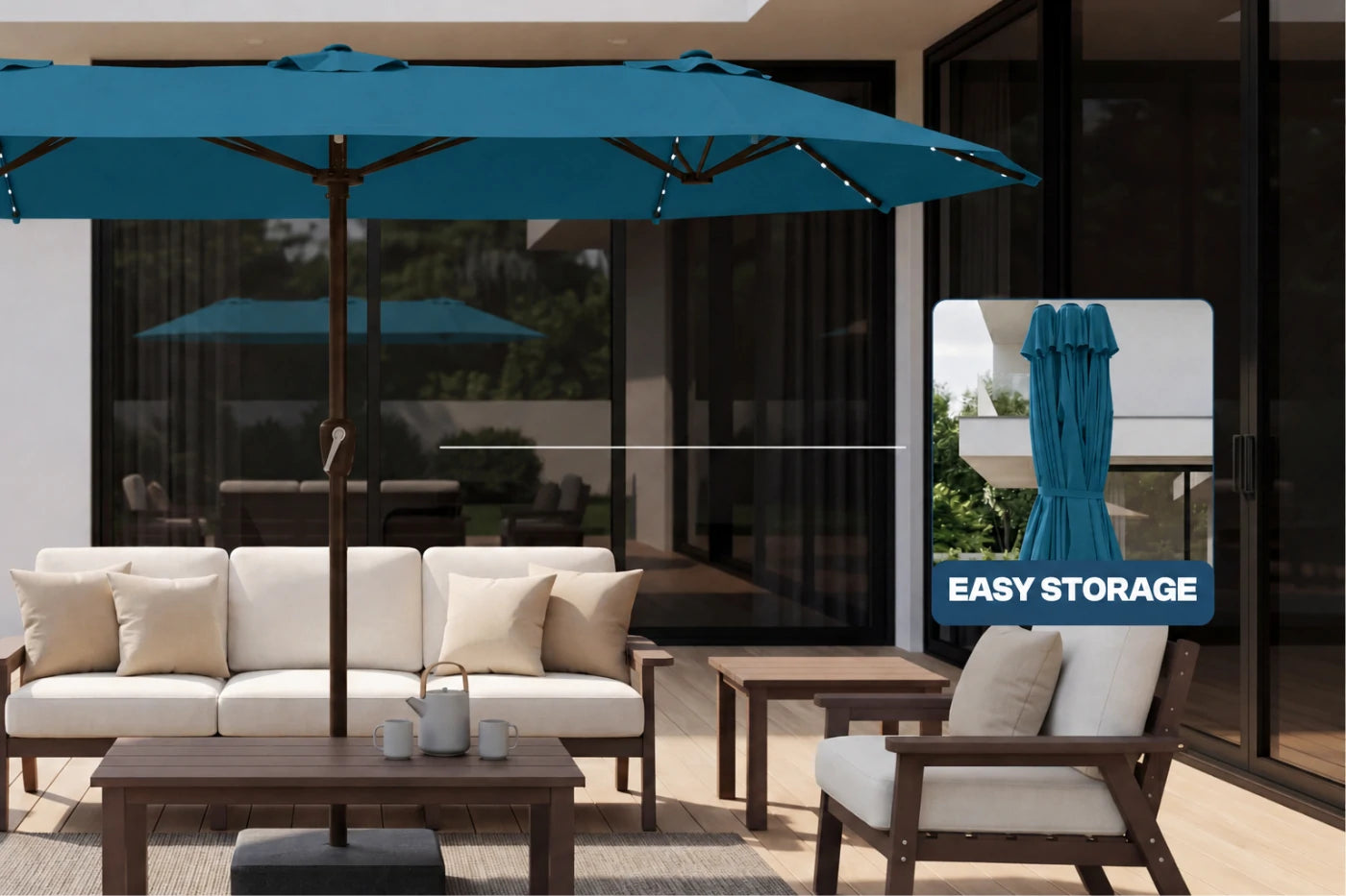 LED Double-Sided Patio Umbrella with Base