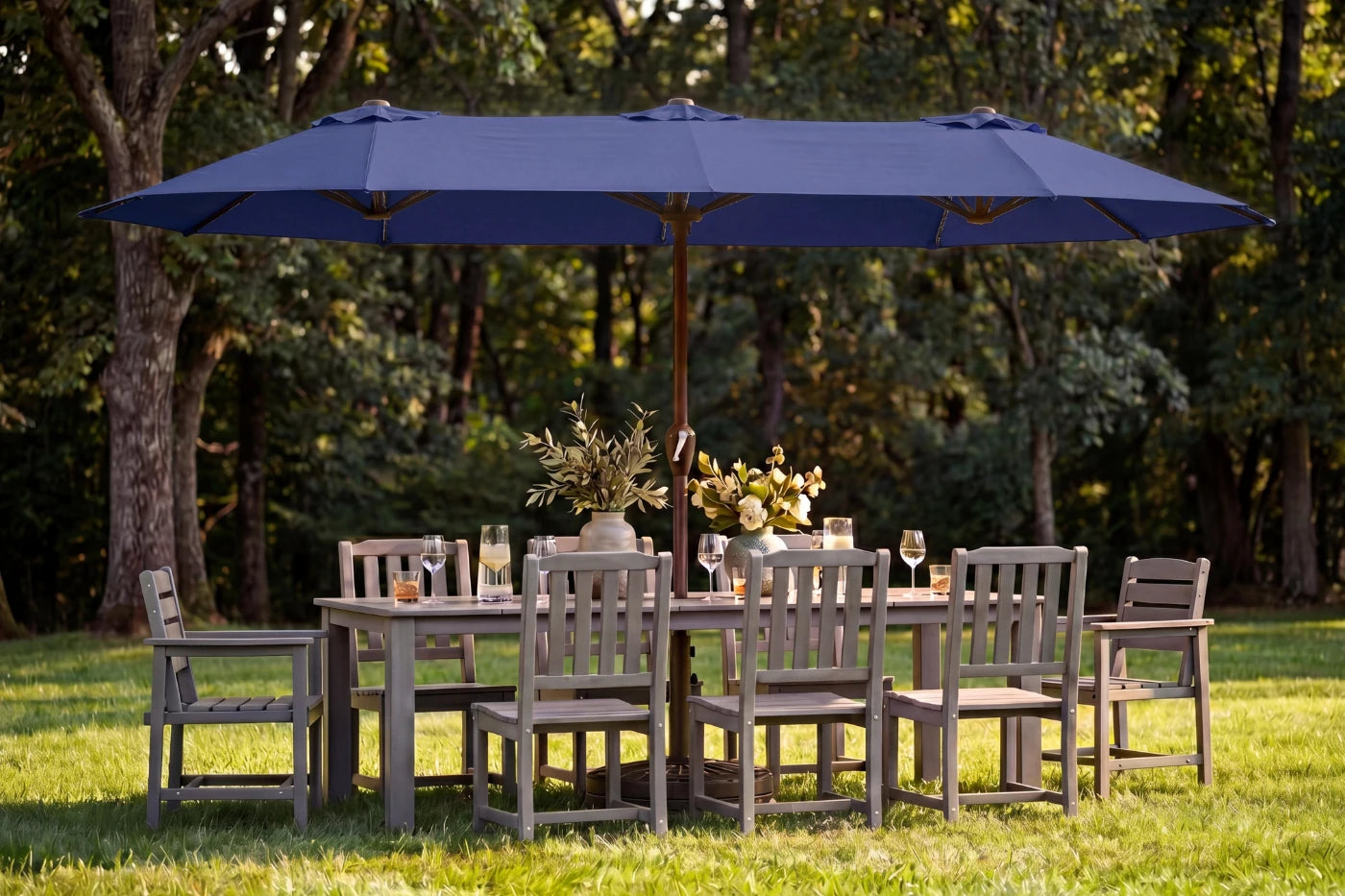 LED Double-Sided Patio Umbrella with Base