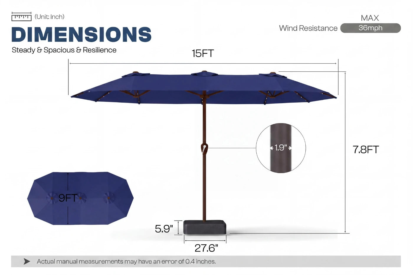 LED Double-Sided Patio Umbrella with Base