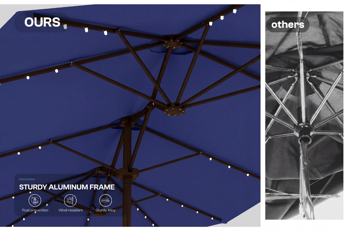 LED Double-Sided Patio Umbrella with Base