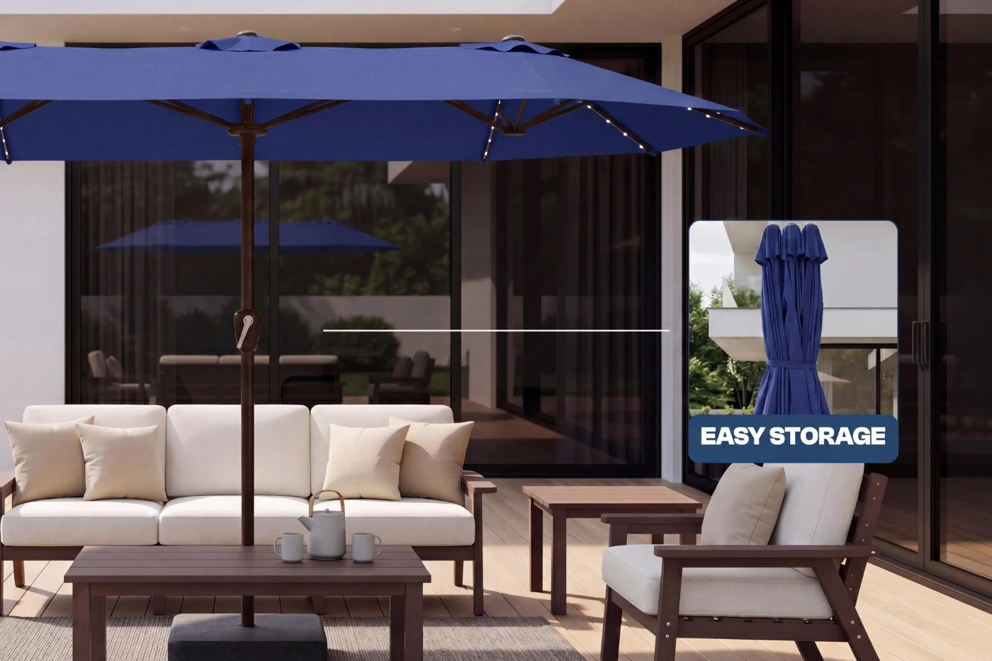 LED Double-Sided Patio Umbrella with Base