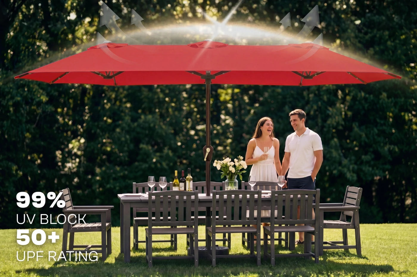 LED Double-Sided Patio Umbrella with Base