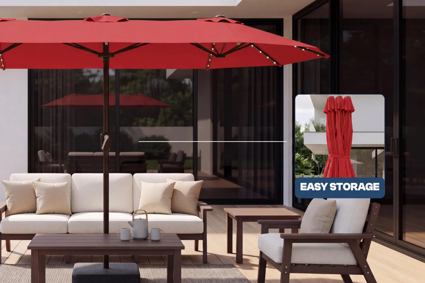 LED Double-Sided Patio Umbrella with Base
