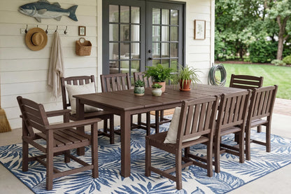 HDPE outdoor dining set with chairs and table on a patio