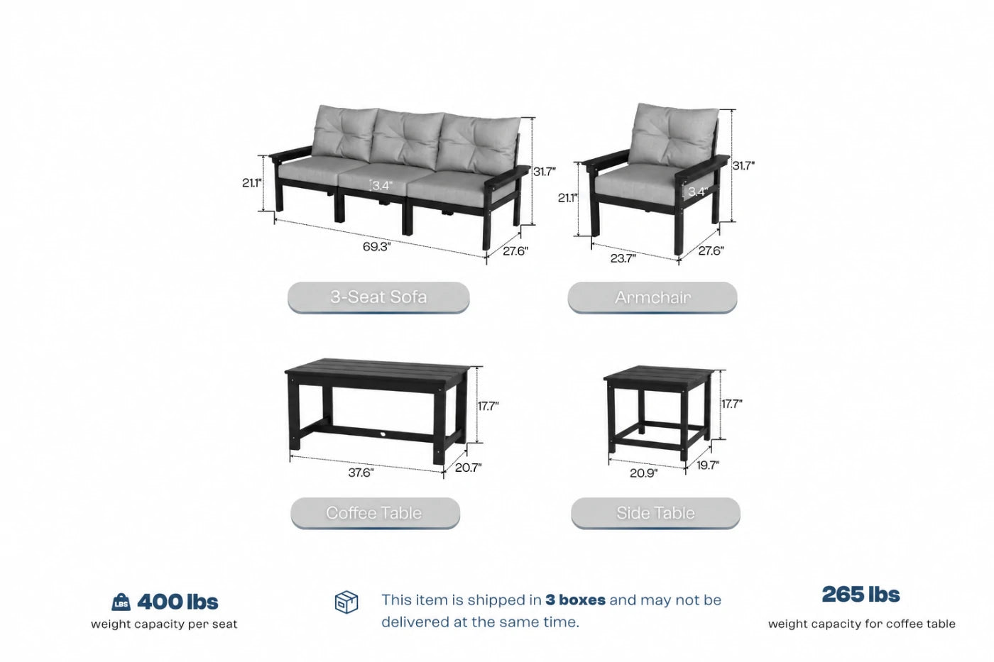 HDPE Sectional Patio Couch Set