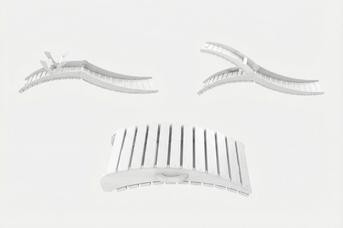 Set of white hair styling tools including a comb and clips on a light gray background