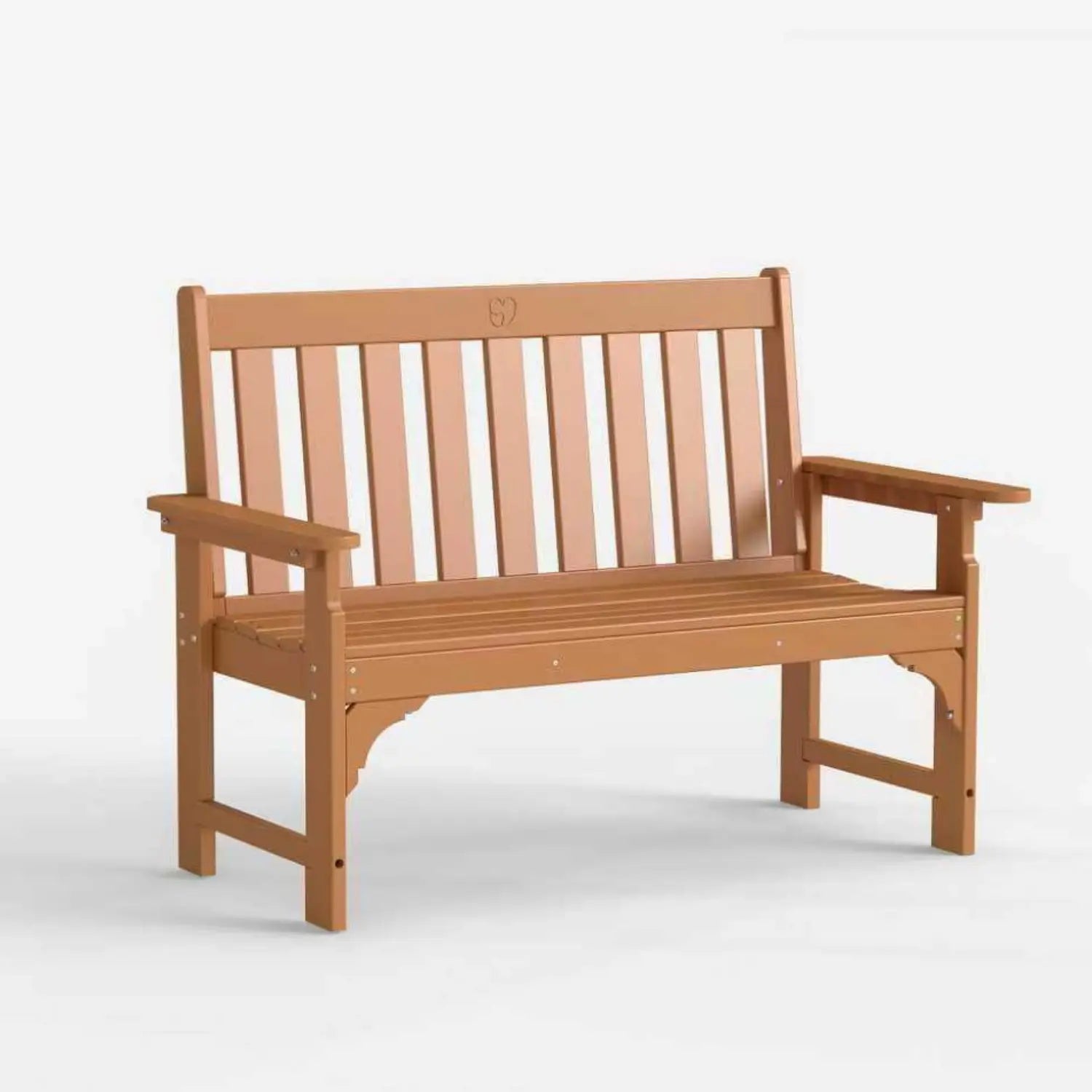 Wooden bench with slatted backrest on a white background