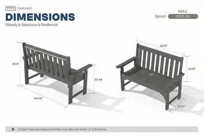 Dimensions of two benches with measurements on a white background