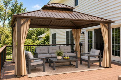 Luxor™ Hardtop Gazebo with Netting and Curtains