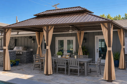 Luxor™ Hardtop Gazebo with Netting and Curtains