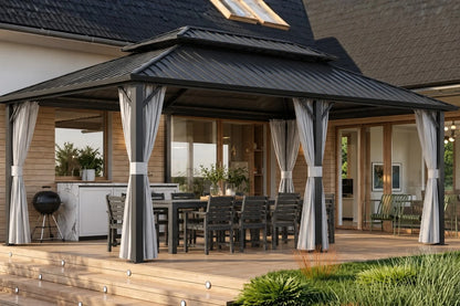 Luxor™ Hardtop Gazebo with Netting and Curtains
