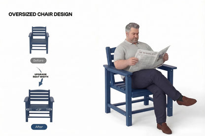 Man reading a newspaper on an oversized chair with design before and after comparison.