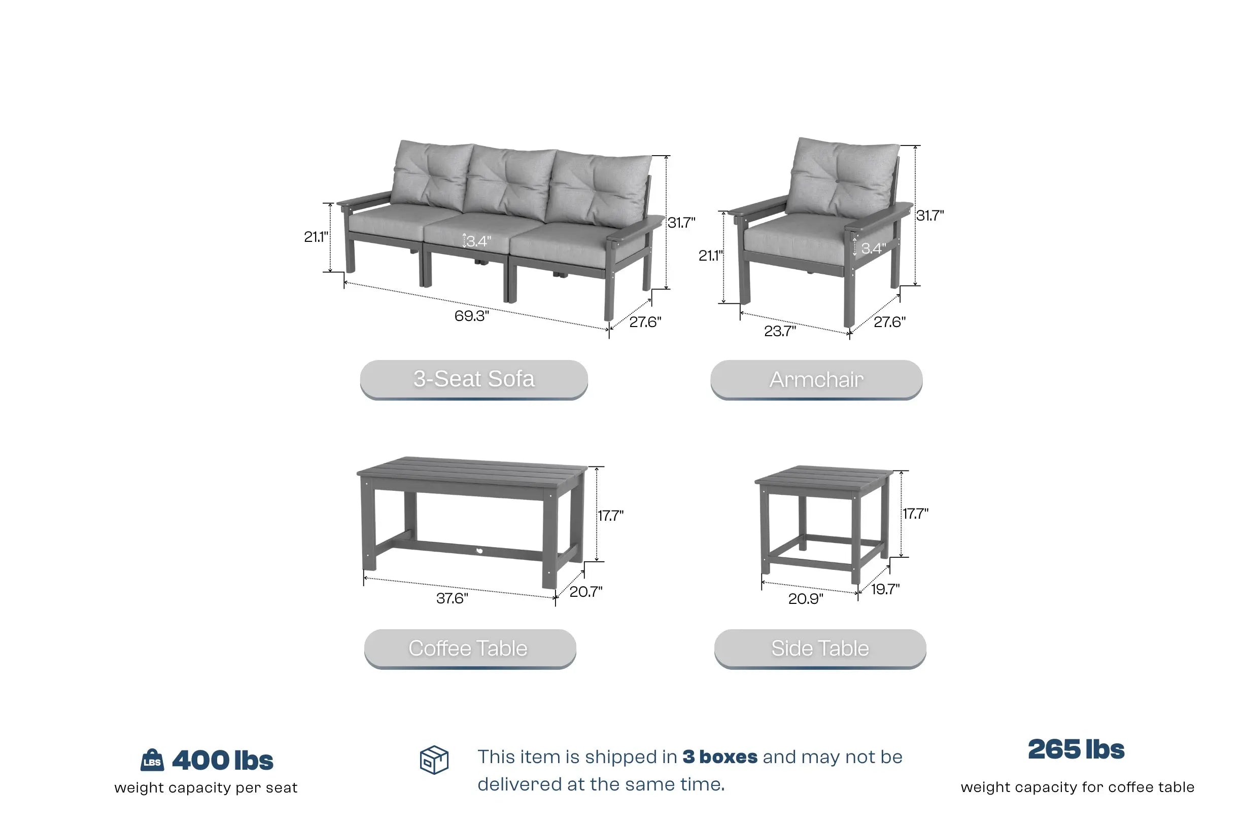HDPE Sectional Patio Couch Set