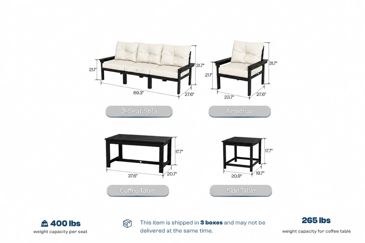 HDPE Sectional Patio Couch Set